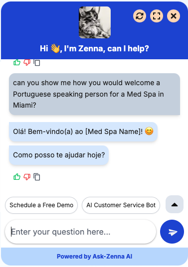 Zenna Portuguese response for Med Spa in Miami