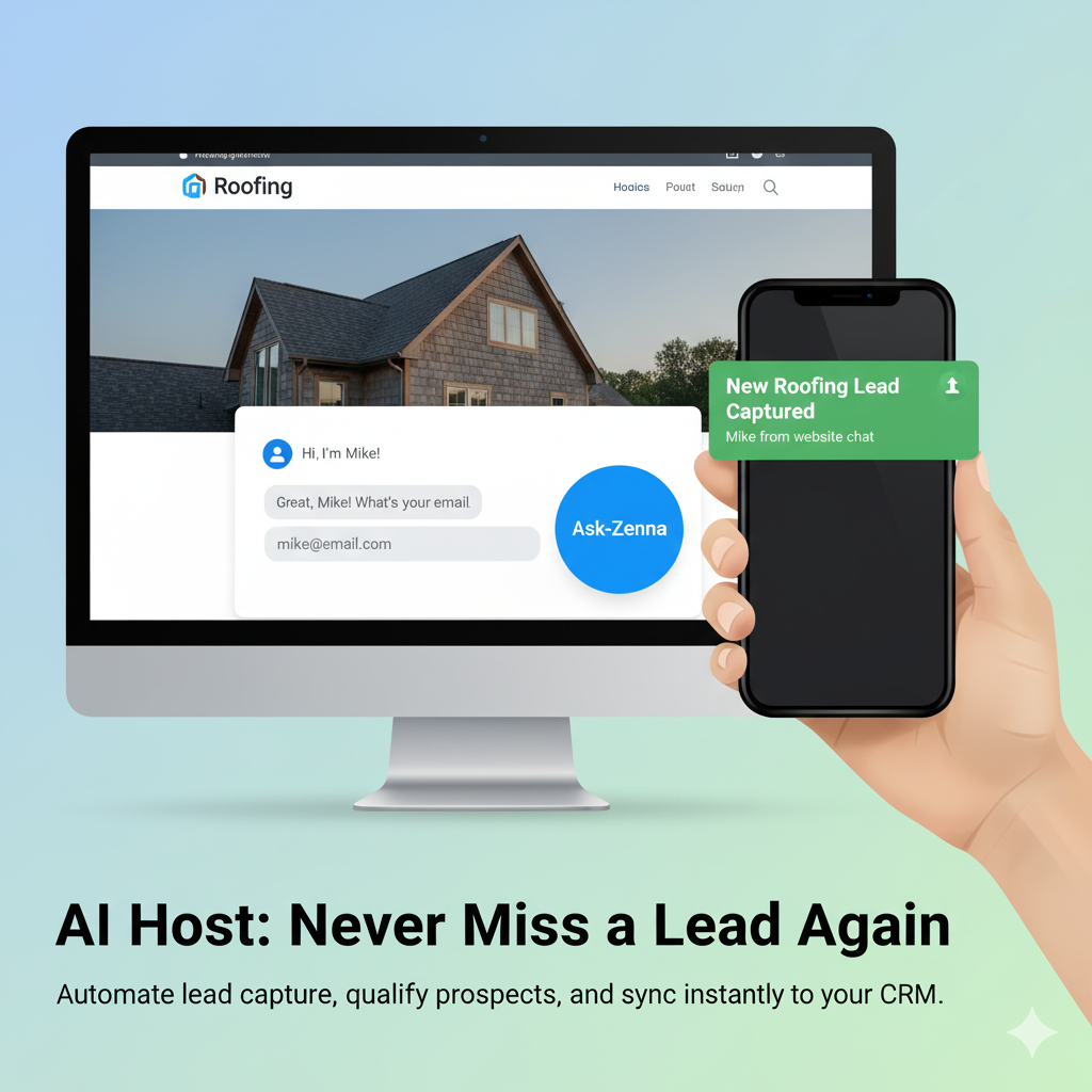 AI host greets and captures a roofing lead