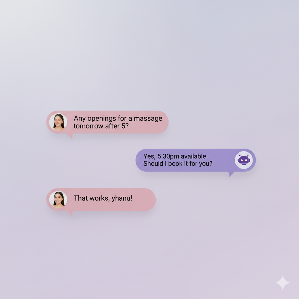 AI appointment setter chatbot scheduling a massage for a med spa client