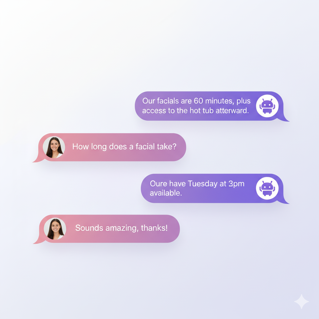 AI chatbot concierge answering facial treatment questions for med spas